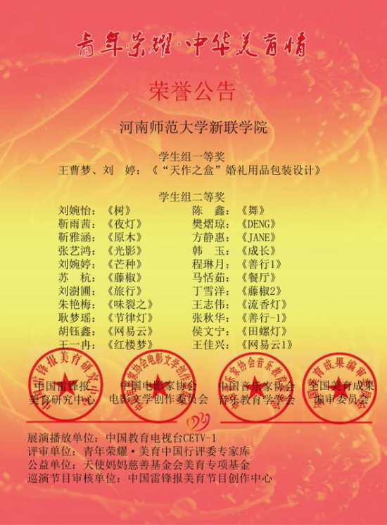 我校艺术学院师生荣获全国“青年荣耀 ● 中华美育情”大赛多种荣誉奖项